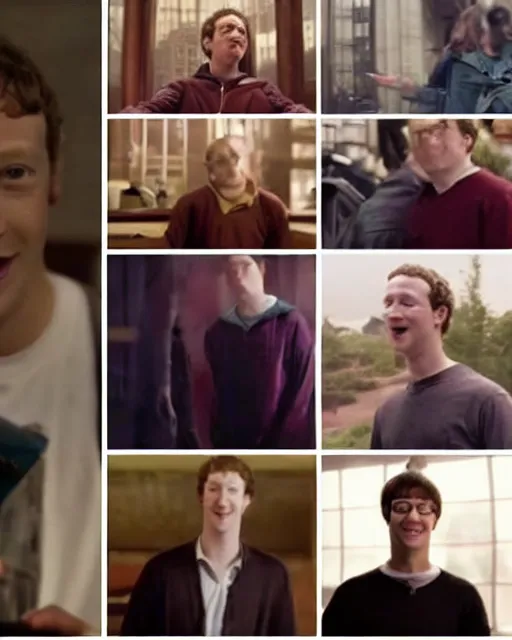 Prompt: a screen shot from the movie where mark zuckerberg plays harry potter