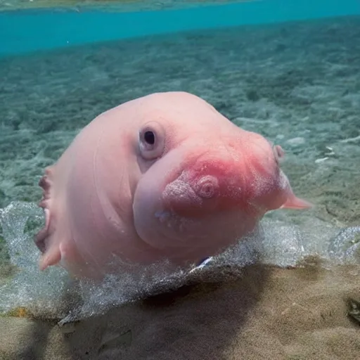 prompthunt: a photo of a blobfish jumping from the water like a marlin