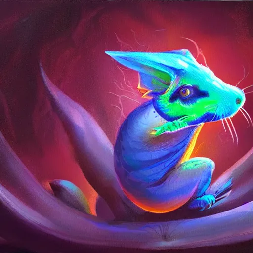 Image similar to an oilpainting of a psychedelic hamster dragon hybrid, hd, artstation, digital art, 4k, 8k