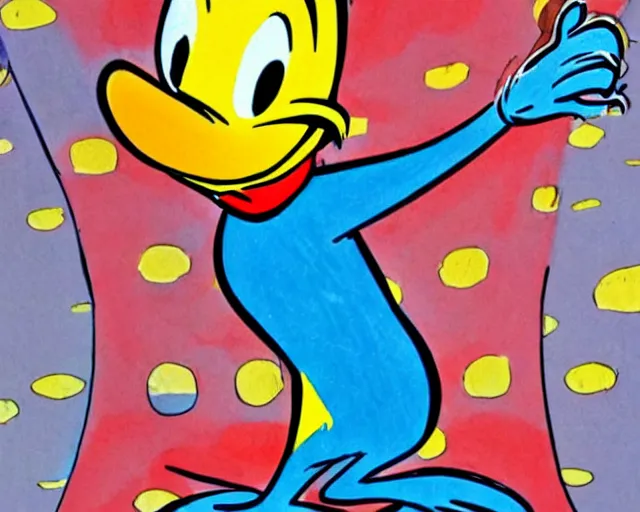 Prompt: A Dr. Seuss style drawing of Donald Duck