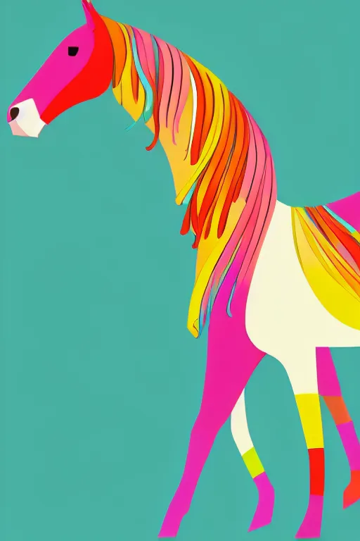 Image similar to minimalist boho style art of a colorful horse, illustration, vector art