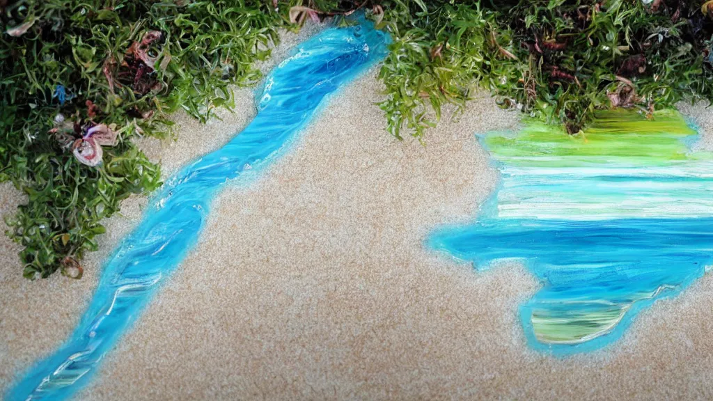 Prompt: a Resin artwork of a beach