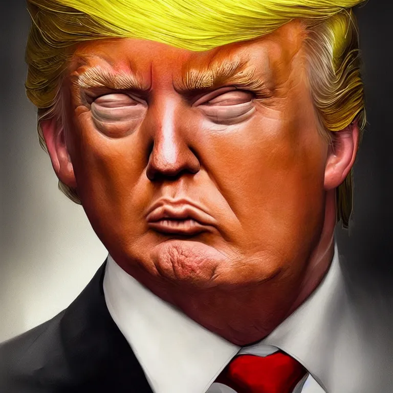 Image similar to a portrait of Donald Trump, his eyes glow yellow, in style of Tom Bagshaw, attractive, highly detailed portrait, scifi, digital painting, artstation, concept art, smooth, sharp foccus ilustration, Artstation HQ