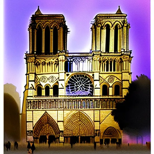 Prompt: aquarelle de notre dame de paris la nuit