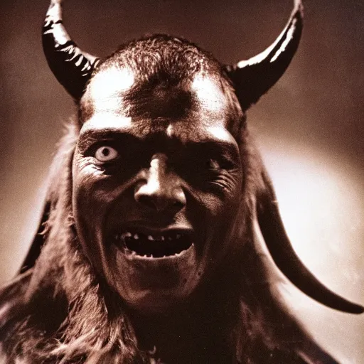Image similar to close up portrait photo of a devil in a studio, photo by annie leibovitz