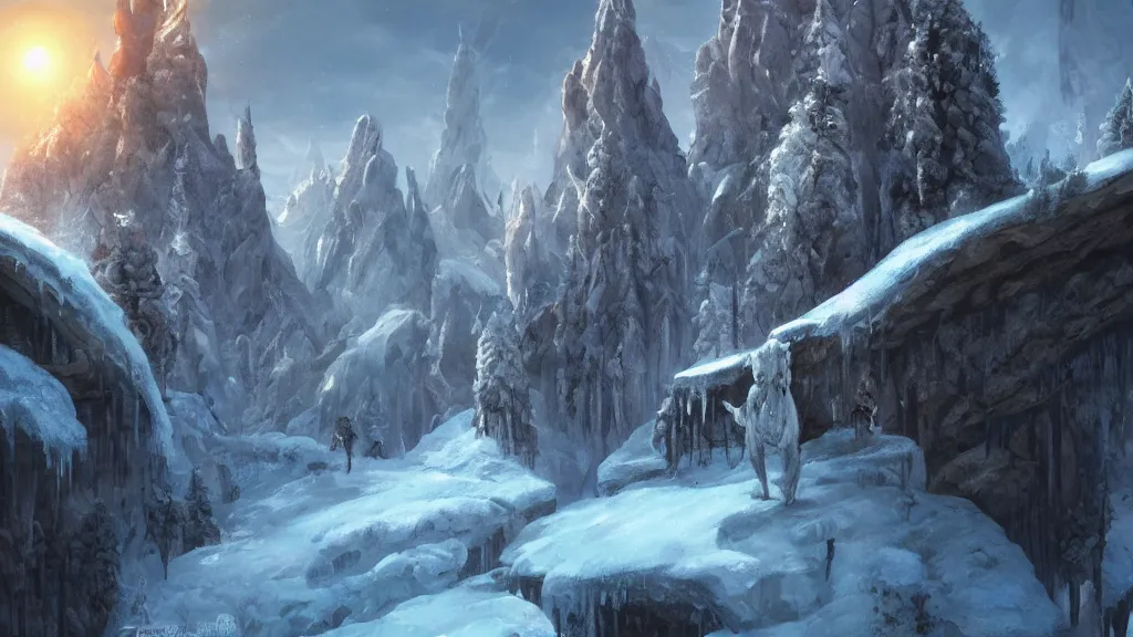 Image similar to ice age, fantasy artwork, award winning, beautiful scenery, artstation