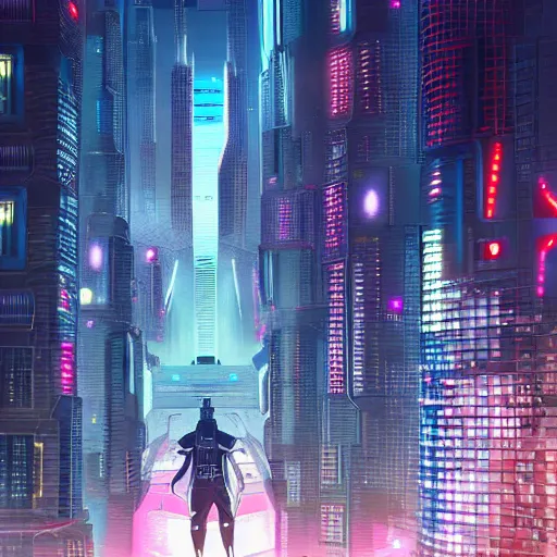 Image similar to a futuristic city, cyber punk