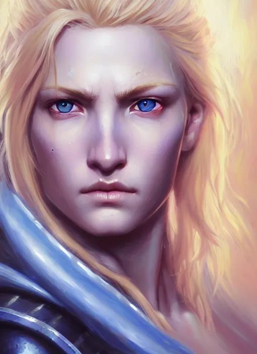 Prompt: a _ fantasy _ style _ portrait _ painting _ of timid and shy white female paladin with blonde hair and blue eyes,, scar under left eye, holy oil _ painting _ unreal _ 5 _ daz. _ rpg _ portrait _ extremely _ detailed _ artgerm _ greg _ rutkowski _ greg