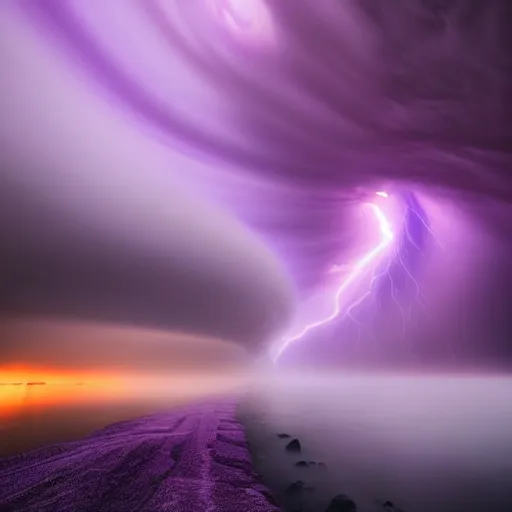 Image similar to amazing photo of a purple tornado in the sky by marc adamus, beautiful dramatic lighting