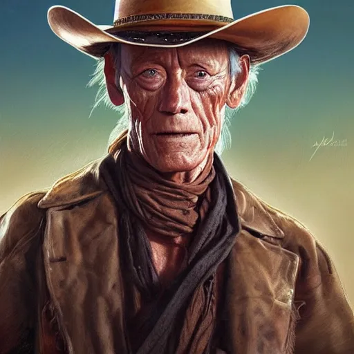 Prompt: a man, lance henriksen, cowboy hat, portrait, wild west, fantasy, highly detailed, digital painting, artstation, concept art, sharp focus, illustration, art by artgerm and greg rutkowski and alphonse mucha