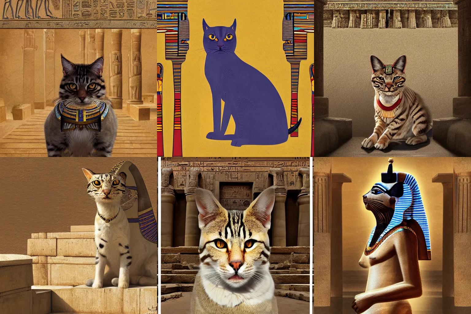 Prompt: portrait of an egyptian emperor cat in an scenic environment of ancient egyptian temple, digital painting, trending on artstation
