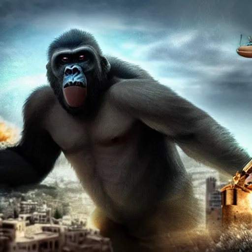 Image similar to king kong attack jerusalem, hyper realistic, cinematic style,