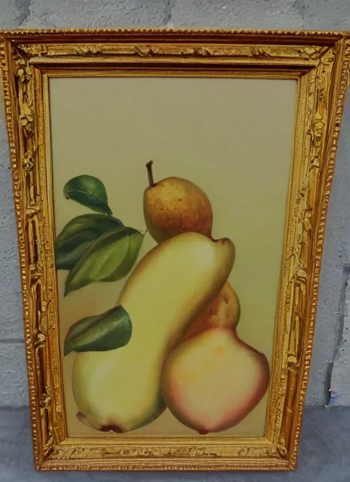 Prompt: vintage beautiful painting of mother's touch pear