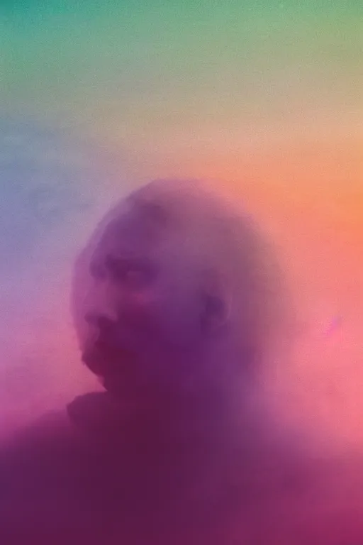 Image similar to high quality pastel coloured film close up wide angle photograph of eminem wearing clothing swimming on cloud furniture in a icelandic black rock environment in a partially haze filled dreamstate world. three point light, rainbow. photographic production. art directed. pastel colours. volumetric clouds. pastel gradient overlay. waves glitch artefacts. extreme facial clarity. 8 k. filmic.