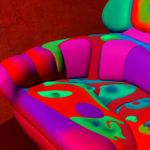 Prompt: psychedelic couch by lynda benglis, octane render, colorful, 4 k, 8 k