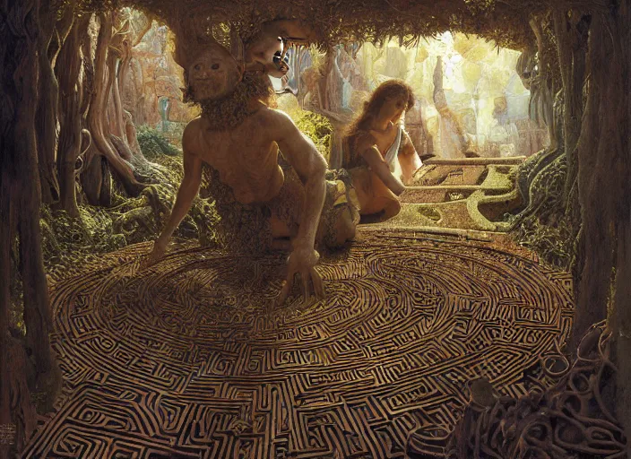 Image similar to jim henson's labyrinth maze by edgar maxence and caravaggio and michael whelan and delacroix style, artistic, intricate painting, cinematic lighting, hyper realistic, extremely detailed, establishing shot, 8 k resolution, dramatic lighting