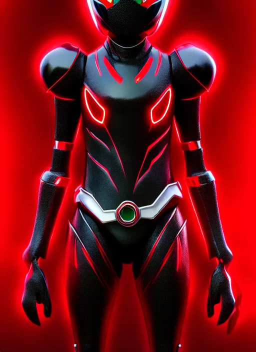 Prompt: kamen rider character, design by shotaro ishinomori, highly detailed, black textured, red glow eye, 4 k, hdr, award - winning, artstation, octane render