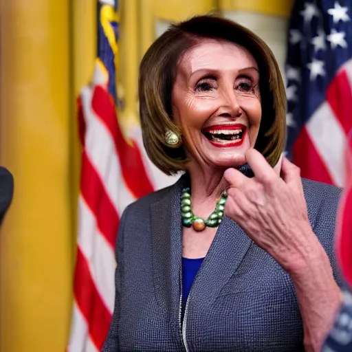 Prompt: nancy pelosi laughing all the way to the bank