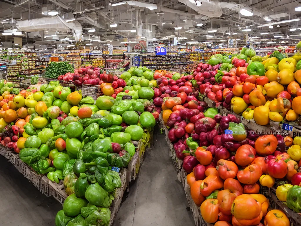 Prompt: produce department in a grocery store, highly detailed, high quality, HD, 4k, 8k, Canon 300mm, professional photographer, 40mp, lifelike, top-rated, award winning, realistic, sharp, no blur, edited, corrected, trending