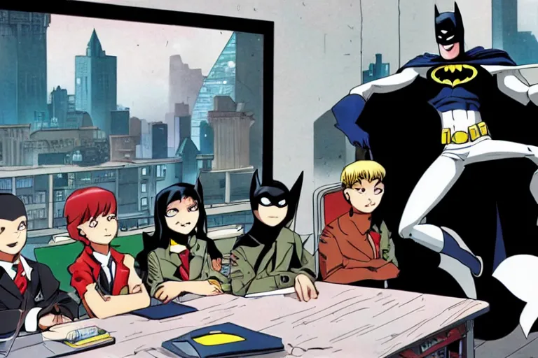 Batman anime series scene. Batman is sitting in a | Stable Diffusion |  OpenArt