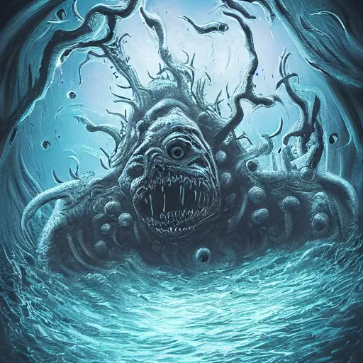 Prompt: Monsters of the deep sea, nightmare 4k digital art