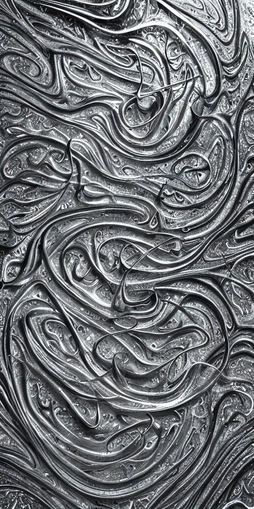 Image similar to a photorealistic render of a 3 d liquid sculpture of arabic calligraphy, made of liquid metal and marble, c 4 d, by zhelong xu, gakkin and ernst haeckel, hyper realistic, plain background, 8 k, volumetric lightning, trending on artstation