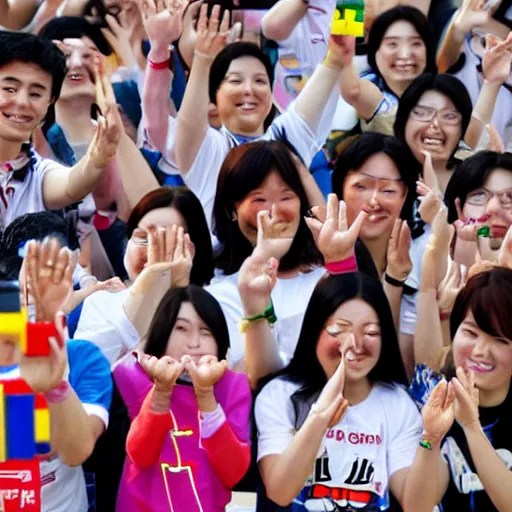 Prompt: koreans waving with lego hands