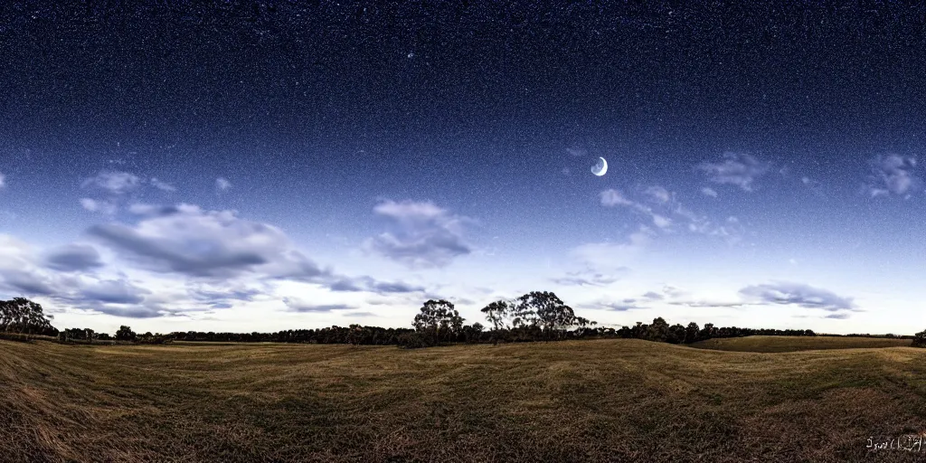 Image similar to skybox clear winter sky with puffy clouds, stars, moon, exr, hdri, polyhaven