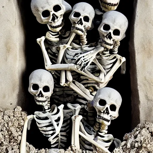 Prompt: Skeletons rising from the grave un a Gothic cematery