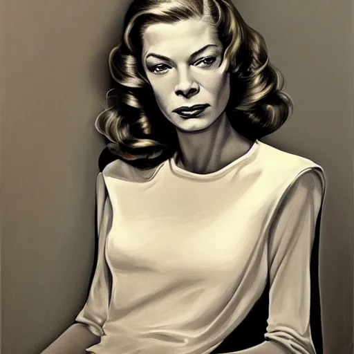 Prompt: lauren bacall studio publicity photo , portrait, highly detailed, digital painting, artstation, concept art, sharp focus, illustration, art , by norman rockwell