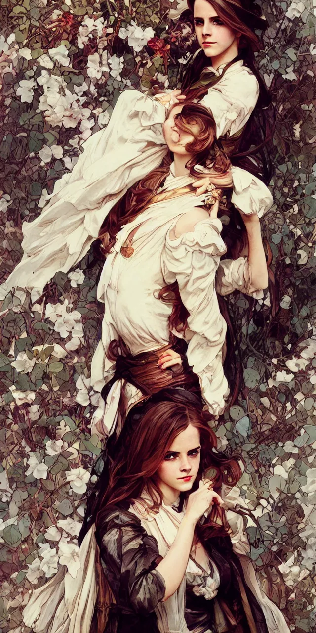 Prompt: emma watson southern belle style artgerm greg rutkowski alphonse mucha canon fujifilm sony alpha nikon adam arkapaw david bailey