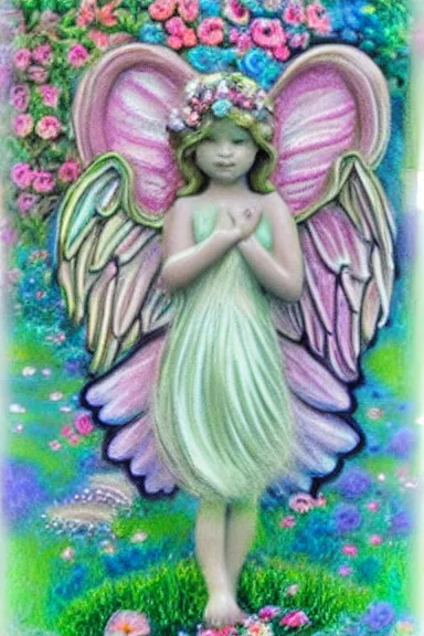 Prompt: fairy floral angel garden, pastels, iridescent aesthetic, symmetrical