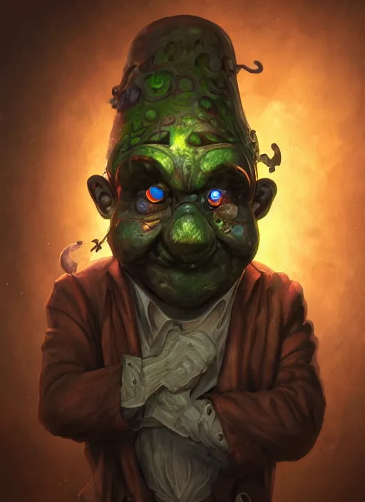 Image similar to occult fred flinstone with glowing haunted eyes, metal skin, intricate, elegant, highly detailed, centered, digital painting, artstation, concept art