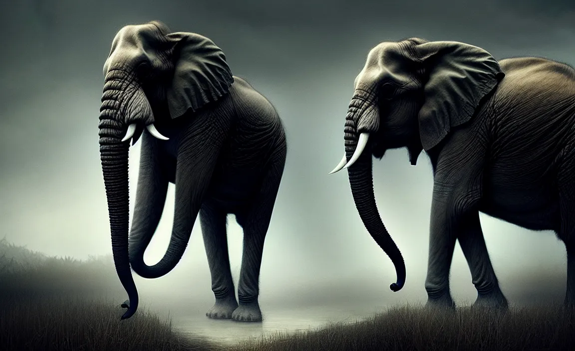 Image similar to epic professional digital art of hungry carnivorous elephant, moody atmospheric lighting, intricate, foreboding, detailed, by leesha hannigan, ayne haag, reyna rochin, ignacio fernandez rios, mark ryden, iris van herpen, artstation, cgsociety, epic, stunning, gorgeous, much wow, cinematic, masterpiece.