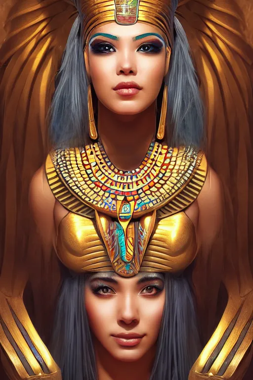 Image similar to a highly detailed beautiful portrait of a egyptian god with facial expression / emotion : happy in the style of artgerm.