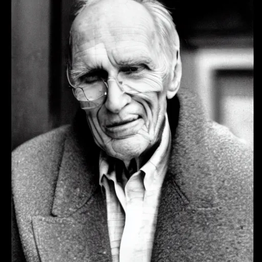 Prompt: A photograph portrait of old Jerma985 in his eighties who looks like Jerma985 wearing an overcoat in the 1990s, Jerma985, taken in the early 1990s, grainy, taken on a 1990s Camera, realistic, hyperrealistic, very realistic, highly detailed, very detailed, extremely detailed, detailed, digital art, trending on artstation