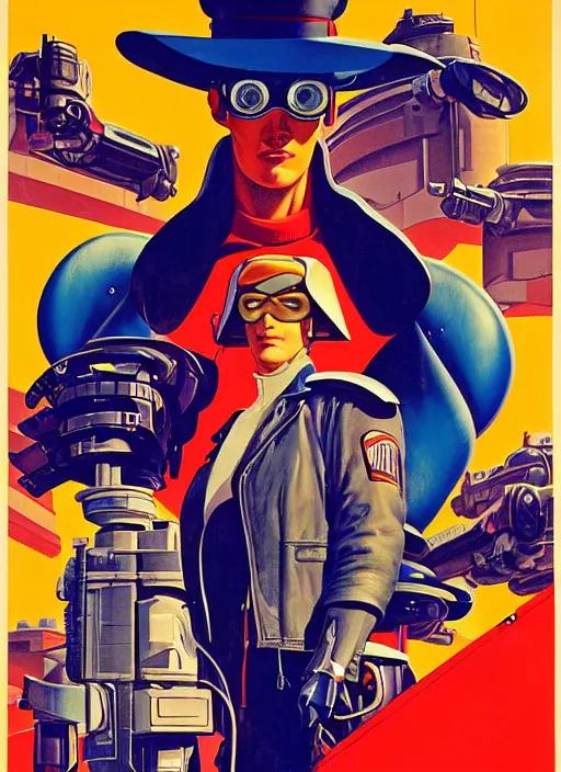 Image similar to american propaganda poster. cyberpunk pilot. portrait by jean giraud and anton otto fischer and john philip falter and will eisner and gil elvgren and pixar. realistic proportions. character art. science fiction d & d. overwatch, rb 6 s, cyberpunk 2 0 7 7, blade runner 2 0 4 9.