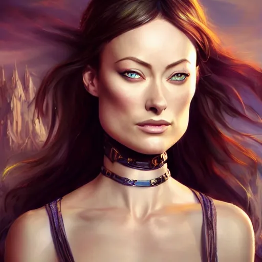 Image similar to Olivia Wilde, portrait, fantasy, medieval, beautiful face, vivid colors, elegant, concept art, sharp focus, digital art, Hyper-realistic, 4K, Unreal Engine, Highly Detailed, HD, Dramatic Lighting by Brom, trending on Artstation