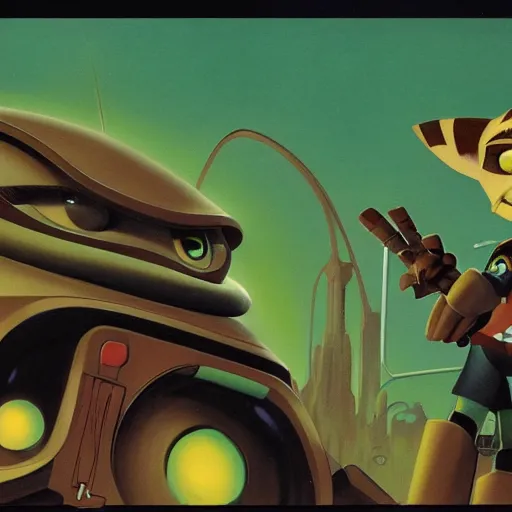 Prompt: ralph mcquarrie concept art for ratchet & clank