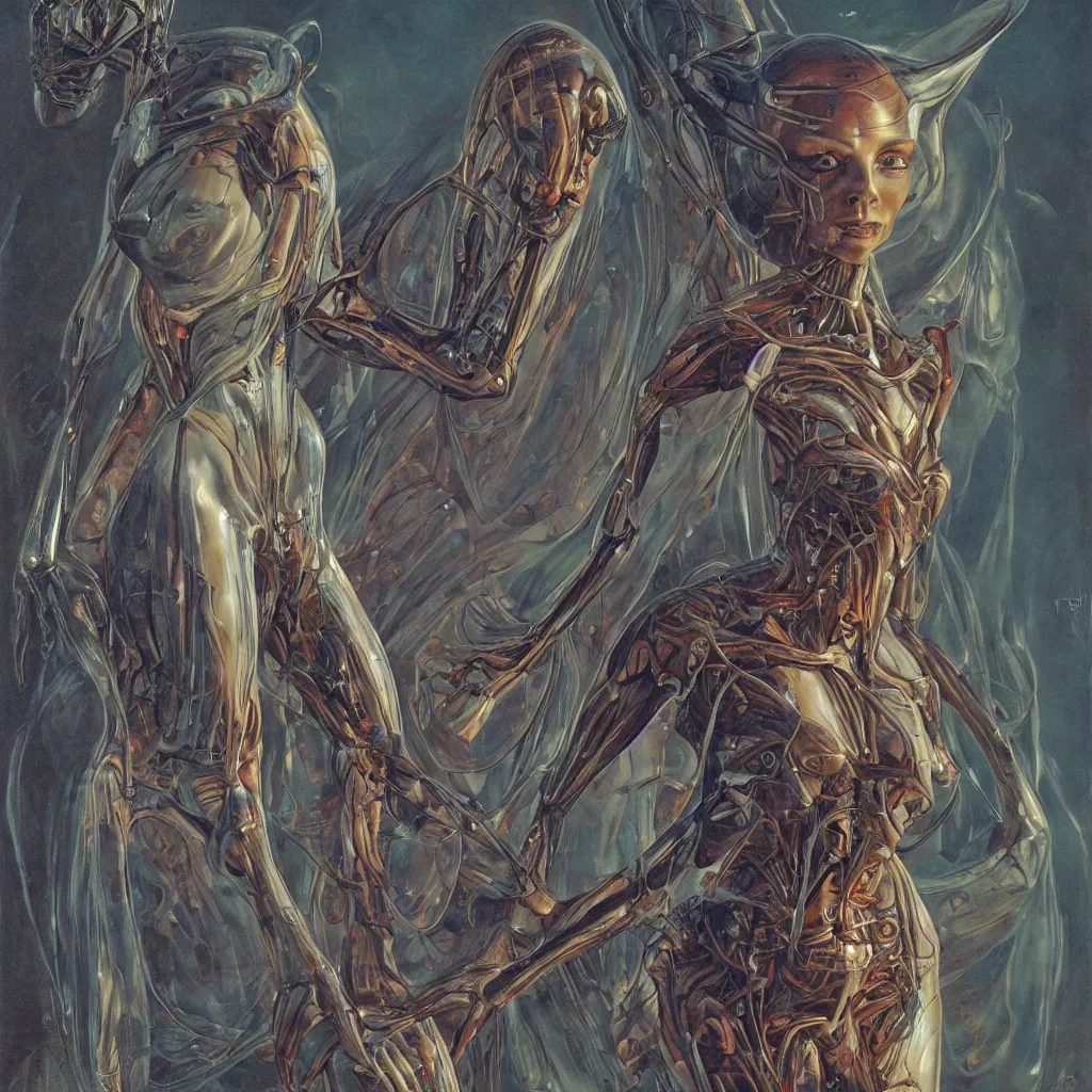 Image similar to anatomical depiction of a beautiful alien femme biology, latex domme, extraterrestrial, sharp focus, by james gurney, by bruce pennington, ornate portrait, high quality