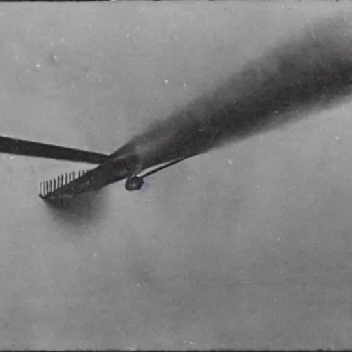 Prompt: grainy 1800s photo of a flying machine firing a ray gun at a city below