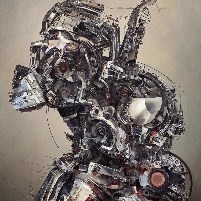 Prompt: “ symbiosis of man and machine, hyper realistic abstract surrealism, detailed oil painting ”