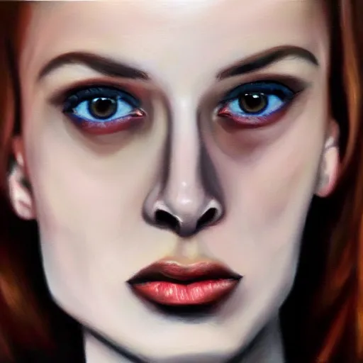 Image similar to hyperrealism oil painting, fashion model portrait, rose eye sockets