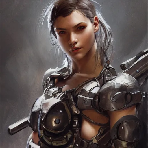 Image similar to tattoo design, a professional painting of a beautiful young female, partially clothed in battle armor, olive skin, long dark hair, beautiful bone structure, symmetrical facial features, intricate, elegant, digital painting, concept art, smooth, sharp focus, illustration, from Metal Gear, by Ruan Jia and Mandy Jurgens and Greg Rutkowski and Artgerm and William-Adolphe Bouguerea and artgerm, cat girl, anime