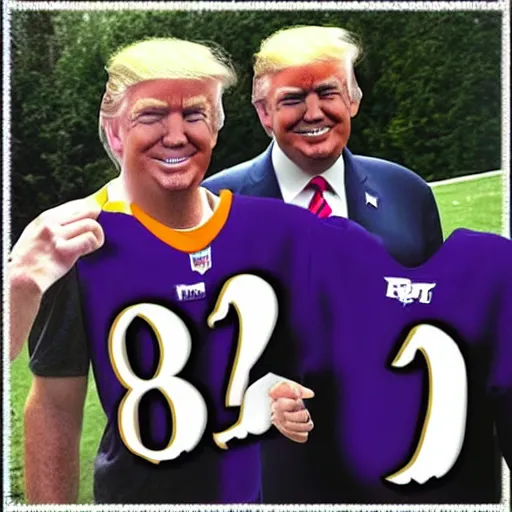 Image similar to “Donald Trump wearing a Baltimore Ravens jersey, ultra realistic, 8k”