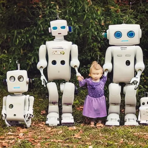 Image similar to the most creepy family photo of robots