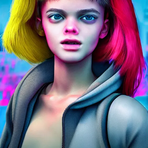 Image similar to cartoon portrait, realistic, highly detailed, neon, rendered in octane, unreal engine, rain, beautiful, trending on artstation, emotional