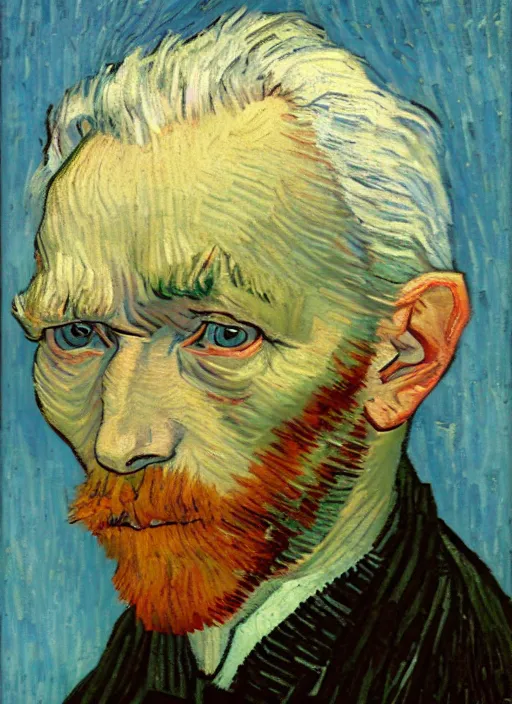 Image similar to portrait of a tired old man with white hair by van gogh, detailed face, symmetrical painting, beautiful expressionist oil painting masterpiece, 8 k resolution, smooth, sharp focus, pastel color palette, trending on artstation