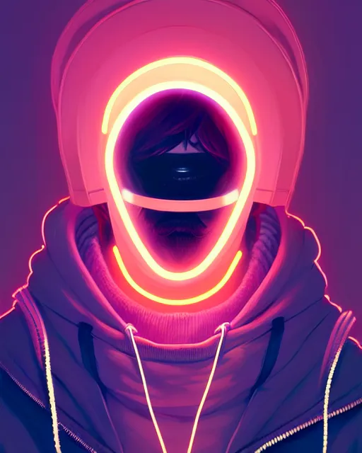 Image similar to neo - noir artstyle, hyper - realistic detailed portrait of a man in a hoodie, with neon visor, by atey ghailan, by greg rutkowski, by greg tocchini, by james gilleard, by joe fenton, by kaethe butcher, sharp focus