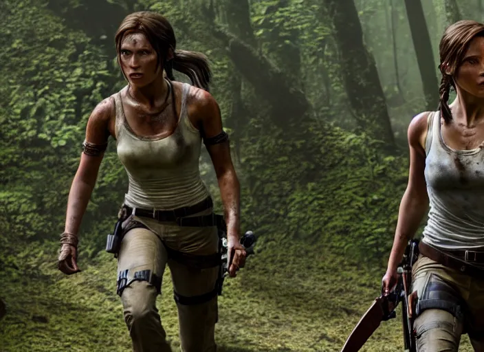 Image similar to film still of!!!! daisy edgar - jones!!! as lara croft in new tomb raider movie, 8 k